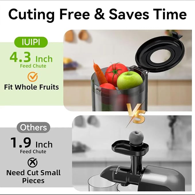 Cold Press Juicer, Slow Masticating Juicer Machines for Whole Vegetable and Fruit, 4.3" Feed Chute, BPA Free, Quiet Easy Clean Juicer to Unlock Fresh & Nutritious Juices (Black)-Ruum Studio Home