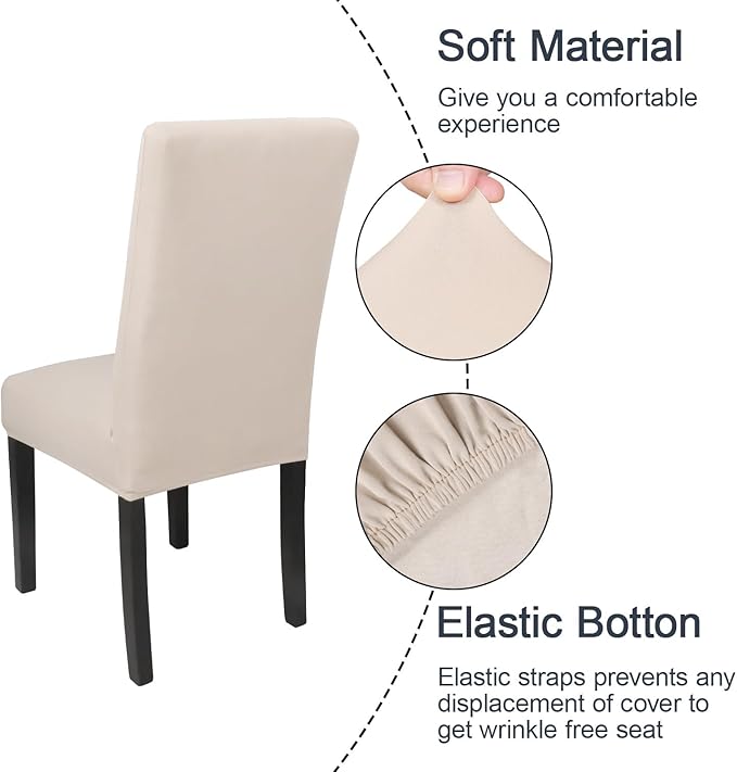 JQinHome 6 Pcs Dining Chair Slipcover,High Stretch Removable Washable Chair Seat Protector Cover for Home Party Hotel Wedding Ceremony (Beige White)-Ruum Studio Home