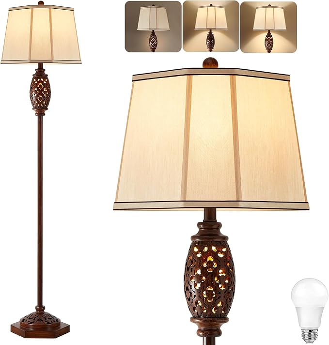 Luvkczc Vintage Floor Lamp - Brown Carved Resin with Hollow Light Design, Rustic Standing Lamp for Living Room, Bedroom, Study(Bulb Included)-Ruum Studio Home