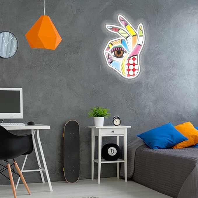 POP LED Neon Sign, Battery & USB Operated - Okay Neon Sign Wall Decor, Hands Off Home, Bedroom Decoration-Ruum Studio Home