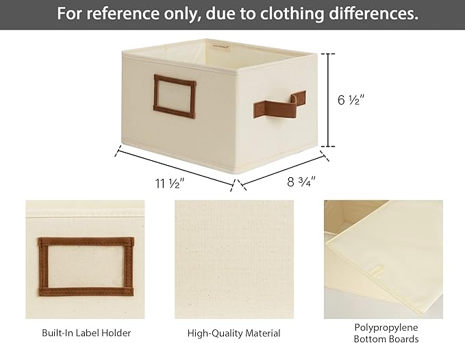StorageWorks Storage Baskets for Shelves, Foldable Fabric Closet Storage Bins with PU Handles, Fabric Storage Bins Clothes Organizer, Ivory White, 3-Pack, Small-Ruum Studio Home