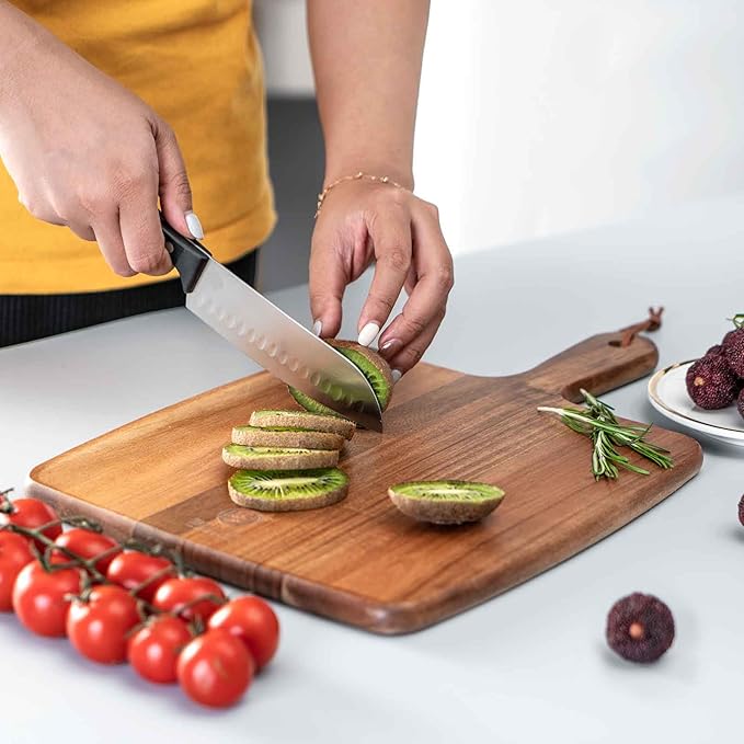 Acacia Wood Cutting Board - Wooden Kitchen Cutting Board for Meat, Cheese, Bread,Vegetables &Fruits- Charcuterie Board Cheese Serving Board with Handle (15.3"x10.2")-Ruum Studio Home