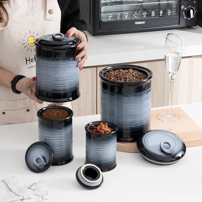 Nihow Ceramic Food Storage Jar Sets: Container with Air Tight Ceramic Lid for Flour/Sugar/Rice/Coffee/Cookies/Candy - Seal Damp-proof Canister for The Kitchen - Set of 4 (Gray)-Ruum Studio Home