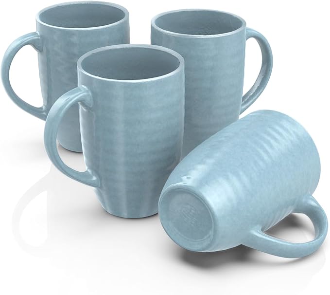 Set of 4 Oversized 20oz Tall Ceramic Latte Coffee Mugs, Gift Set for Cococa, Tea and More. With Large Handles; Dishwasher and Microwave Safe. (Blue)-Ruum Studio Home