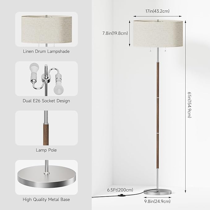 2-Light Floor Lamp, Mid Century Floor Lamp with Beige Lampshade, Standing Lamp Tall Lamp for Living Room Bedroom, 3 Color Temperatures 9W Bulb Include-Ruum Studio Home
