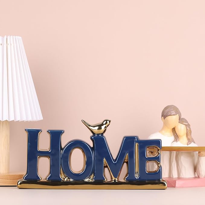 Love Sign Decoration,Blue and Gold Love Signs for Home Decor Statue,Gold Bird Sculpture Personalized Love Decor,Gold Style Figurine Decorative Ornaments for Living Room,Bedroom,Desktop,Cabinets-Ruum Studio Home