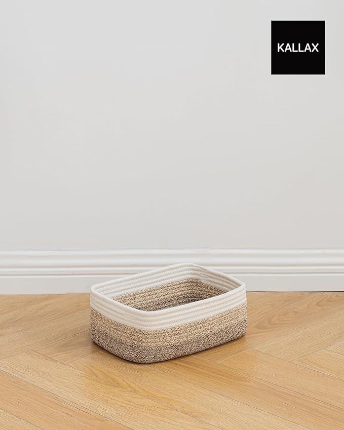 KALLAX Small Woven Basket, 12 x 8 x 4.5 Inches, Storage Basket for Organizing, Cute Small Rope Shelf Closet Cube Storage Bins Baskets for Shelves, Dog Toy Gift Baskets Empty, 3 Pack Gradient Brown-Ruum Studio Home