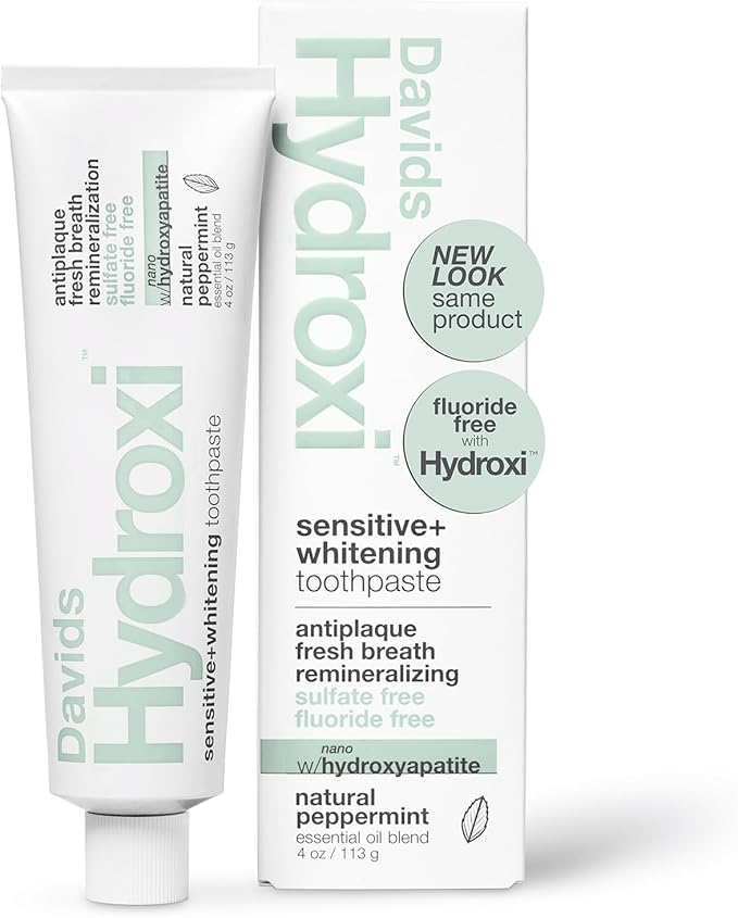 Davids Hydroxi Fluoride Free Nano Hydroxyapatite Toothpaste for Remineralizing Enamel & Sensitive Relief, Whitening, Antiplaque, SLS Free, Natural Peppermint, 4 oz, Made in USA-Ruum Studio Home