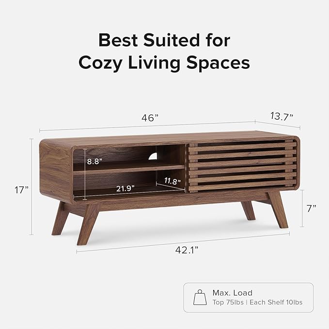 mopio Ensley TV Stand, Mid Century Modern for 55/60/65 inch TV, Farmhouse TV Stand, Entertainment Center with Storage, TV and Media Consol for Living Room (Walnut, 46")-Ruum Studio Home