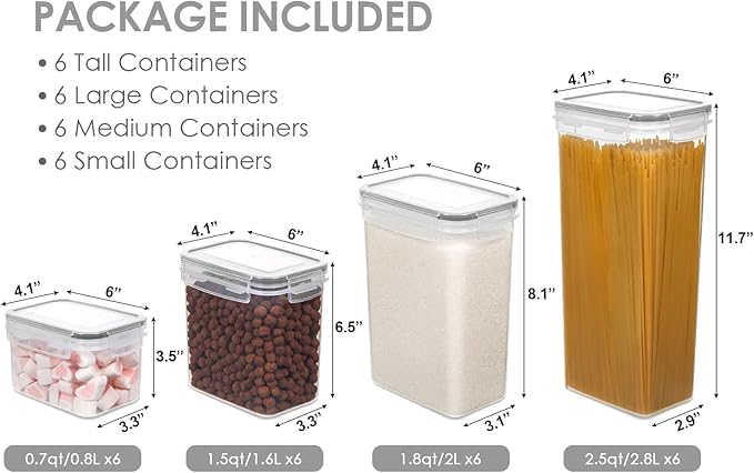 Vtopmart Airtight Food Storage Containers with Lids, 24 pcs Plastic Kitchen and Pantry Organization Canisters for Cereal, Dry Food, Flour and Sugar, BPA Free, Includes 24 Labels，Gray-Ruum Studio Home