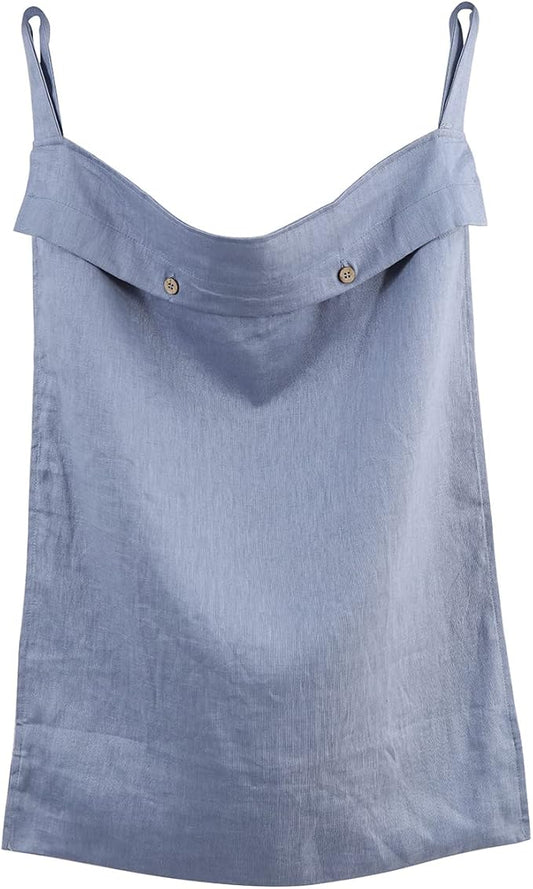 Linen Hanging Laundry Bag, 100% Linen Over The Door Laundry Hamper with Buttons and Zipper, Space Saving Door Hampers for Laundry Dirty Clothes Home Travel, Blue-Ruum Studio Home