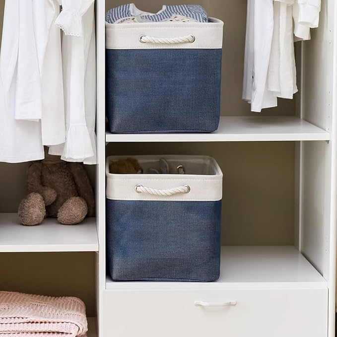 TcaFmac Organization and Storage Basket for Gifts Empty - 16x12x12 inch Large 2 Pack Collapsible Storage Bins for Shelves, Fabric Storage Cubes for Organizing Cloth Toy Kids (White & Jean Blue)-Ruum Studio Home