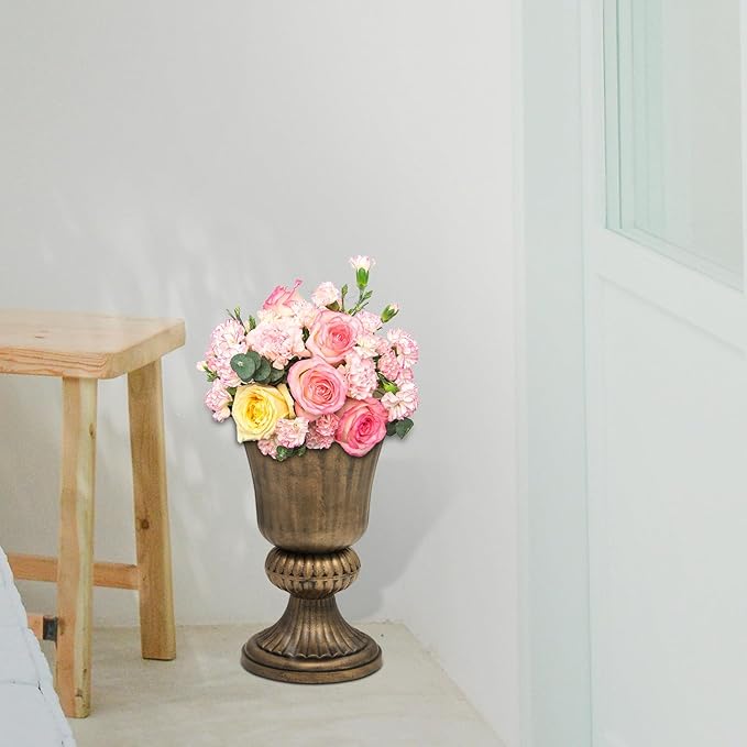 Athena Collection 20''H Garden Plastic Urn Vintage Tall Planter Urn Patio Large Flower Pot Porch Planter Large Planter for Indoor Outdoor Plant, Bronze-Ruum Studio Home