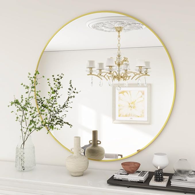 BEAUTYPEAK 20 Inch Round Mirror, Metal Frame Circle Mirror, Wall Mounted for Entryway, Bathroom, Vanity, Living Room, Gold-Ruum Studio Home