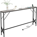 63'' Console Table, Skinny Entryway Table with Fast-Charging Station, Narrow Long Sofa Table, Behind Slim Couch Table for Entrance, Hallway, Living Room Decor ST-GY160-1-Ruum Studio Home