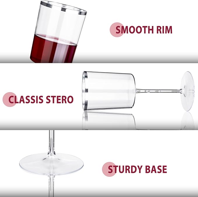Ciaell 12 Pack Plastic Wine Glasses - 14 Oz Plastic Wine Glasses with Stem - Square Silver Disposable Stemmed Glass for Parties & Weddings & Outdoors-Ruum Studio Home