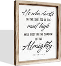 Christian Wooden Wall Sign, Inspirational Home Decor for Living Room, Wall Decor Art, Framed Wood Plaque Sign 15 * 11.5 inches, He Who Dwells in the Shelter of the Most High-Ruum Studio Home