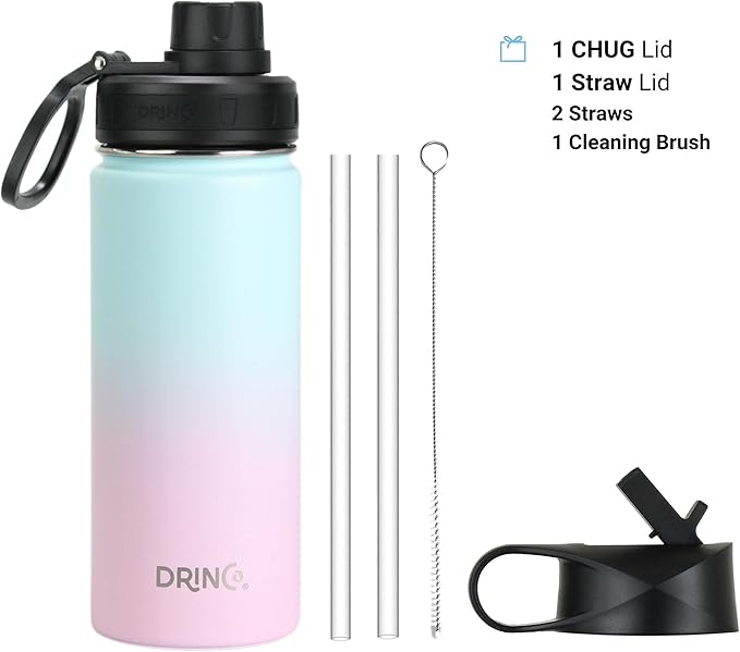 DRINCO Stainless Steel Water Bottle Spout Lid Vacuum Insulated Double Wall Water Bottle Wide Mouth (40oz 32oz 22oz 18oz 14oz) Leak Proof Keeps Cold or Hot (18 oz, 18oz Macaron)-Ruum Studio Home