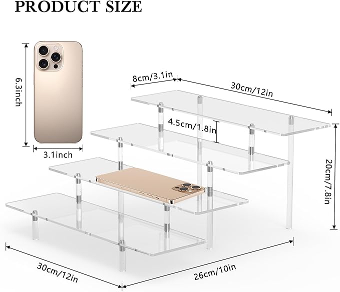 Acrylic Display Riser Stand Shelf Clear 4 Tier Cupcake Stand Perfume Display Holder Figures Desktop Decoration and Organizer Showcase Toys Retail Display Rack Candy Dessert Buffet 4 Step Collection (1 PACK)-Ruum Studio Home