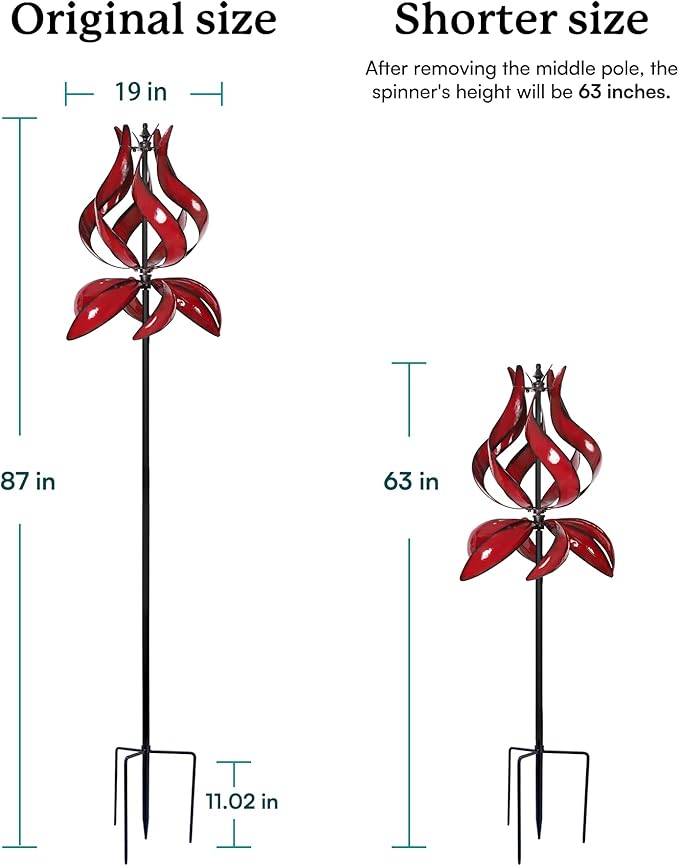 Yard Garden Wind Spinners - Large Outdoor Metal Wind Spinners with Stake, Yard Art Lawn Garden Decor (19" W x 87" H)-Ruum Studio Home