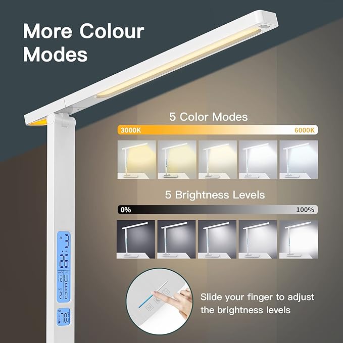 LED Desk Lamp with Wireless Charger: Desk Lamps for Home Office Bedroom, 5 Color Modes & Brightness Dimmable, 2 Night Light-Ruum Studio Home
