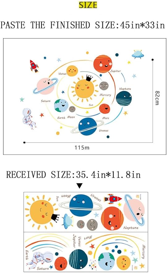 Quanhaigou 3D Solar Space Wall Decals Stickers Wall Murals Wallpaper Decor for Home Floor Living Room (Solar System)-Ruum Studio Home