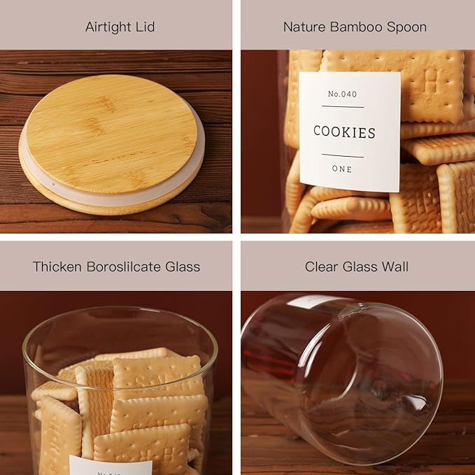 Set of 2 Large Glass Flour and Sugar Containers - 100 Fl oz Thicken Glass Storage Jars with Airtight Bamboo Lid and 132 Kitchen Pantry Labels - Big Clear Rice Containers Farmhouse-Ruum Studio Home