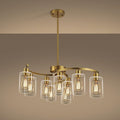 9-Light Gold Glass Chandelier, Adjustable Height Dining Room Light Fixtures Over Table, Contemporary Hanging Chandelier for Kitchen Island Living Room Foyer Office, Clear Glass Shade-Ruum Studio Home