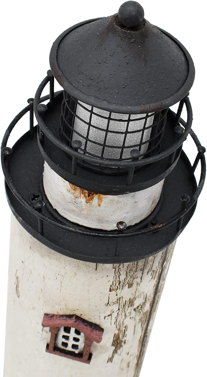 Linfevisi Wood Lighthouse Decor Rustic LED Light House Decor Wooden Decorative Nautical Lighthouse Statue Coastal Beach Themed Lighthouse Handcrafted Tabletop Decoration Home Bathroom (12")-Ruum Studio Home