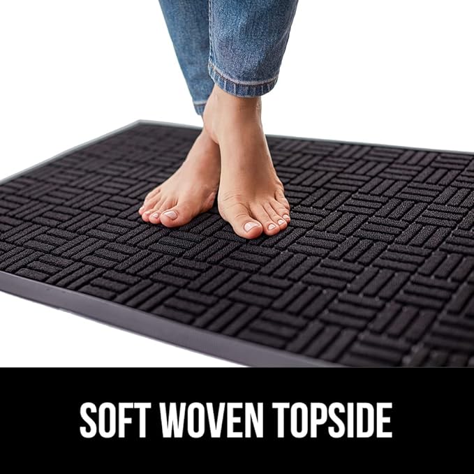 GORILLA GRIP 100% Waterproof All-Season WeatherMax Doormat 35x23, US Designed Natural Rubber, Stain and Fade Resistant, Low Profile Indoor Outdoor Door Mats, Easy Clean Patio Mat, Midnight Maze-Ruum Studio Home