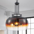 WUZUPS Chandelier Rustic Farmhouse Industrial Round Ceiling Pendant LED Light Fixture with Amber Gradient Black Glass Shade for Dining Room Kitchen Island Foyer Entryway, H 20.9" W 15.9", E26 Base-Ruum Studio Home