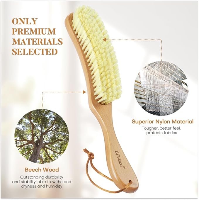 BFWood Clothes Brush - Bristle Lint Brush for Suits, Cashmere, Wool, Velvet, Suede and Pet Hair - Large Beech Wood Handle-Ruum Studio Home