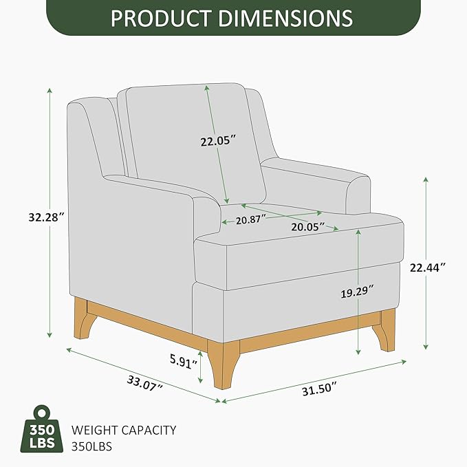 Oversized Accent Chair, Modern Boucle Armchair with Wood Legs, Modern Reading Chair with Thick Cushion, Comfy Chairs for Living Rooms, Bedrooms, Reading nooks and Apartments-Ruum Studio Home