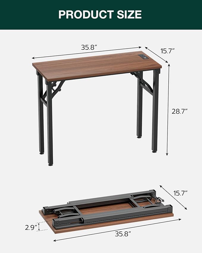 Frylr Small Folding Computer Desk – 35.8 Inch Portable Table for Craft and Study, Lightweight Desk for Small Spaces, Foldable Laptop Table Built-in AC/USB Outlets for Convenience, Dark Walnut-Ruum Studio Home