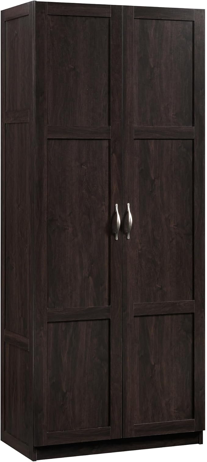Sauder Storage Cabinet/ Pantry cabinets, 29.61 " x D: 16.02 " x H: 71.50", Cinnamon Cherry finish-Ruum Studio Home