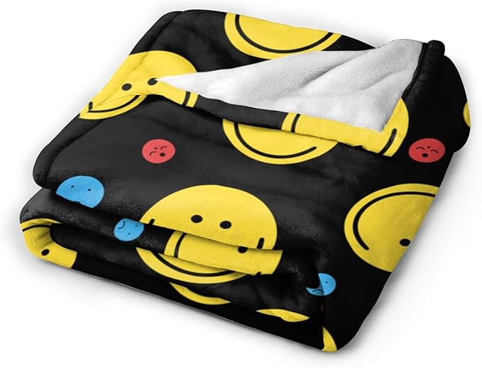 Smiley Face Throw Blanket Soft Smiley Fleece Blanket Men Women Gift for Kids Boys Girls for Party Couch Sofa Bed Deco Blankets 60x50 Inches-Ruum Studio Home