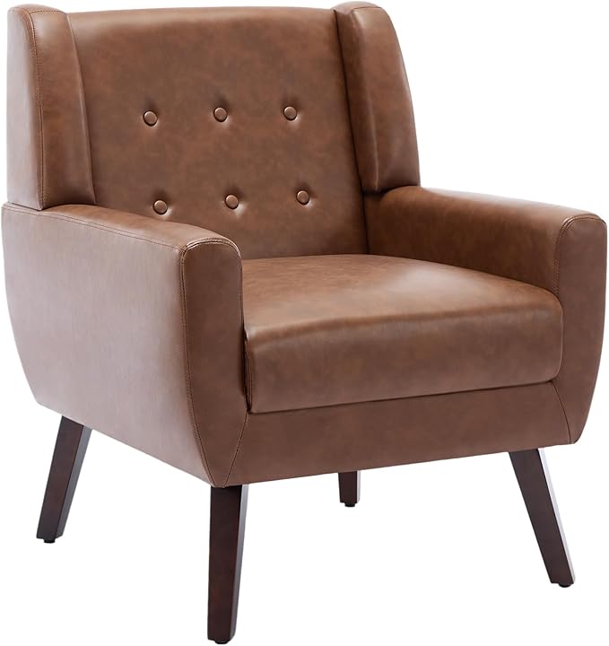 UIXE Faux Leather Accent Chair, Morden Upholstered Armchair for Living Room, Button Tufted Arm Chair Comfy Single Sofa Bedroom Side Reading Seat - Coffee-Ruum Studio Home