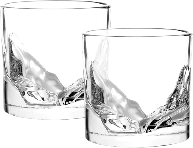 Grand Canyon Heavy Crystal Whiskey Glasses Gift Set of 2, Thick Freezable Bourbon Glass 1lb Each, Premium Whiskey Gifts for Men, Frozen Crystal Chills Cocktails, 10 oz-Ruum Studio Home