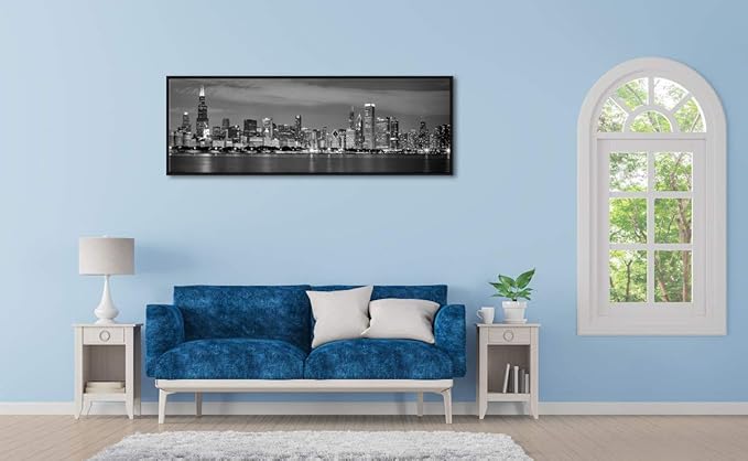 Wieco Art Framed Wall Art Chicago City Center Skyline Black and White Wall Decor Canvas Prints Modern Cityscape Wall Decorations for Living Room Pictures for Bedroom Decorations-Ruum Studio Home