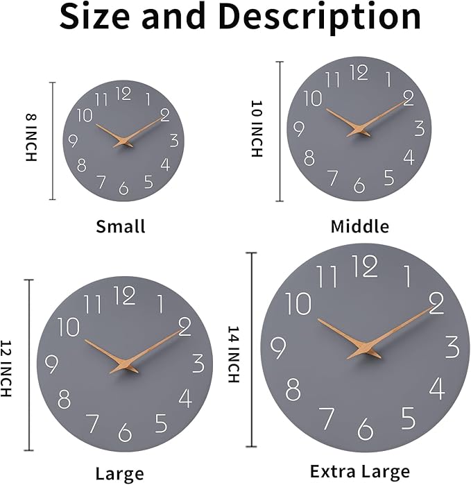 Mosewa Wall Clock 14 Inch Gray Battery Operated Silent Non Ticking Simple Modern Wood Clock Decorative for Bedroom Living Room Kitchen Home Office-Ruum Studio Home