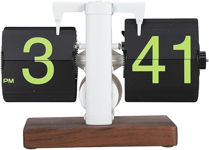 Flip Desk Clock, Retro Vintage Flip Desk Table Clock, Digital Clock Sided Large Numbers Mechanical Flip Clock Wood Base for Living Room, Study Room and Office（Frosted White）-Ruum Studio Home