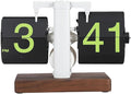 Flip Desk Clock, Retro Vintage Flip Desk Table Clock, Digital Clock Sided Large Numbers Mechanical Flip Clock Wood Base for Living Room, Study Room and Office（Frosted White）-Ruum Studio Home