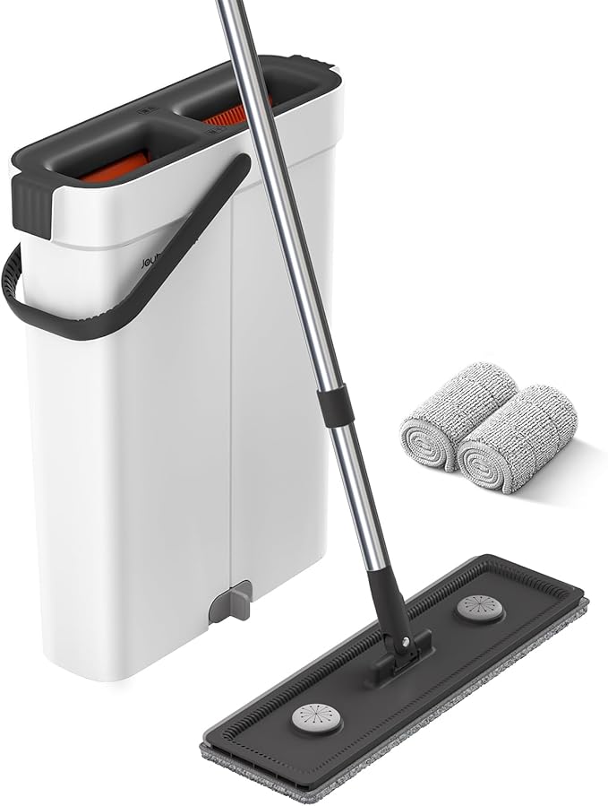Mop and Bucket with Wringer Set,Hands Free Flat Floor Mop and Bucket,2 Washable Microfiber Pads Included,Wet and Dry Use, Home Floor Cleaning System for All Floor Types and Windows-Ruum Studio Home