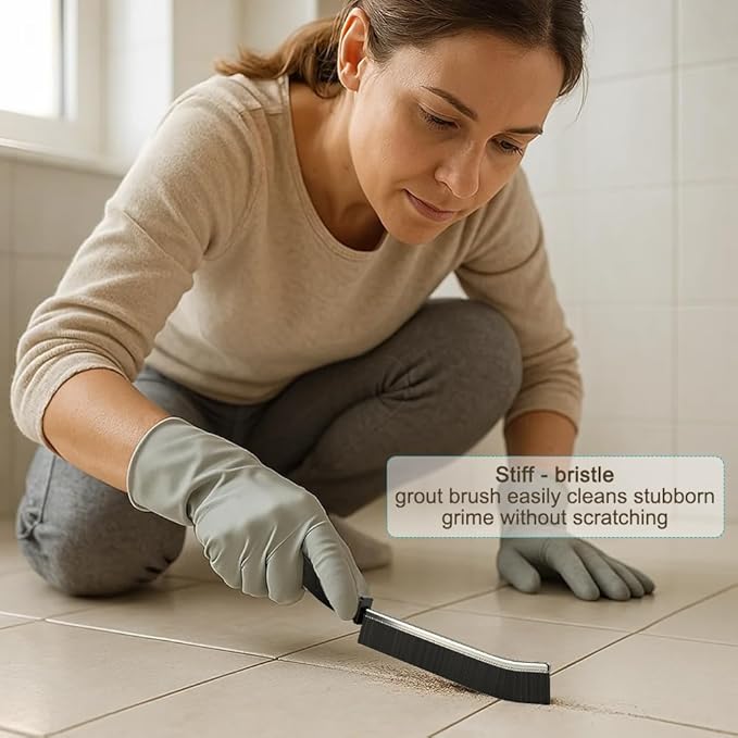 [7-Pack] Hard Bristle Crevice Cleaning Brush - Grout & Gap Crevice Brush for Window Tracks, Bathroom Corners, Kitchen Sink -Ergonomic Curved Handle Protects Hands, Cleaning Products Essential-Ruum Studio Home