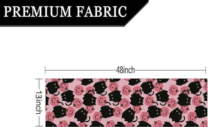 Halloween Table Runner Black Cat Pink Pumpkins Seasonal Kitchen Dining Table Home Outdoor Party Decorations 13x48 Inch-Ruum Studio Home
