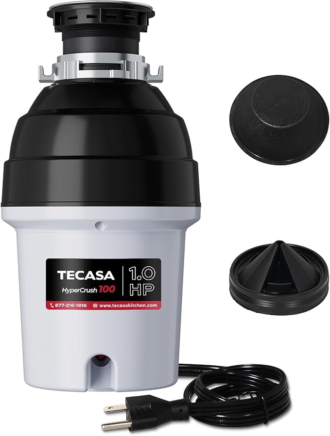 1 HP Garbage Disposal with Sound Reduction, TECASA Food Waste Disposer for Kitchen Sink, Septic Safe Garbage Disposal, Power Cord Included, Grey and Black - HyperCrush 100-Ruum Studio Home