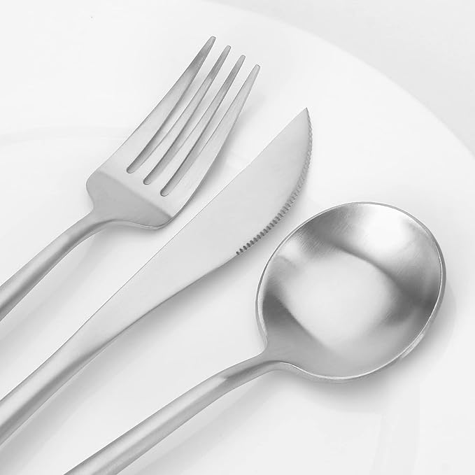 Matte Silverware Set, Vanys 20 Piece Stainless Steel Cutlery Flatware Set, Kitchen Utensil Sets for 4, Tableware With Knife Spoons And Forks Set, Satin Finished Polished-Ruum Studio Home