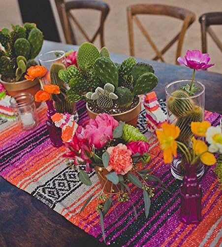 Del Mex Classic Mexican Blanket, Large Authentic Woven Falsa Throw (70"x50"), Artisan Southwest Décor for Beach, Yoga, Outdoors (Pink/Orange)-Ruum Studio Home