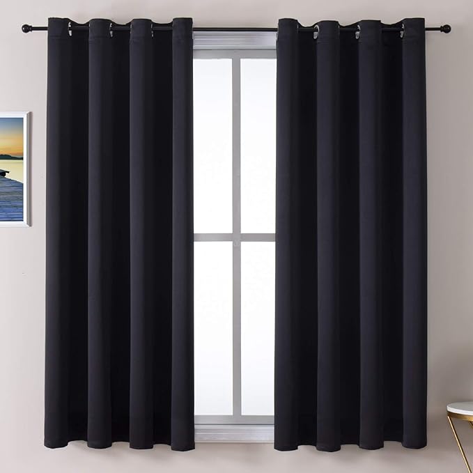 ChrisDowa Grommet Blackout Curtains for Bedroom and Living Room - 2 Panels Set Thermal Insulated Room Darkening Curtains (Black, 52 x 63 Inch)-Ruum Studio Home