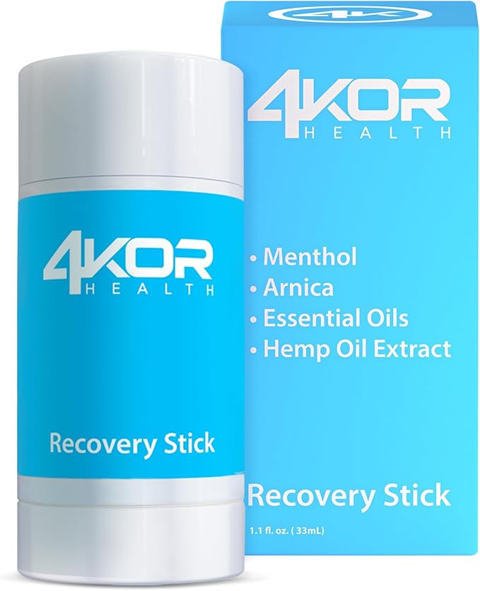 4KOR Recovery Stick - Natural Muscle Balm | Hemp Infused | for Muscles, Joints, Post-Workout | Features a Cooling & Warming Sensation | Portable & Non-Greasy Twist-Up Balms - 1 oz.-Ruum Studio Home